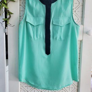 J Crew blouse, green with blue trim.  Size 2, great condition.
